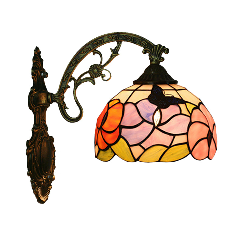 Maliben Single Butterfly and Peony Wall Floor Lamp Tiffany Bronze Stained Glass Wall...
