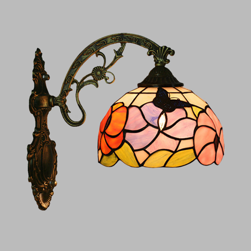 Maliben Single Butterfly and Peony Wall Floor Lamp Tiffany Bronze Stained Glass Wall...