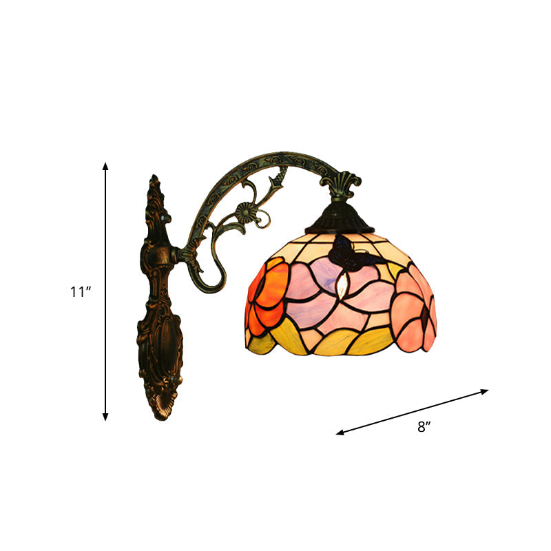 Maliben Single Butterfly and Peony Wall Floor Lamp Tiffany Bronze Stained Glass Wall...