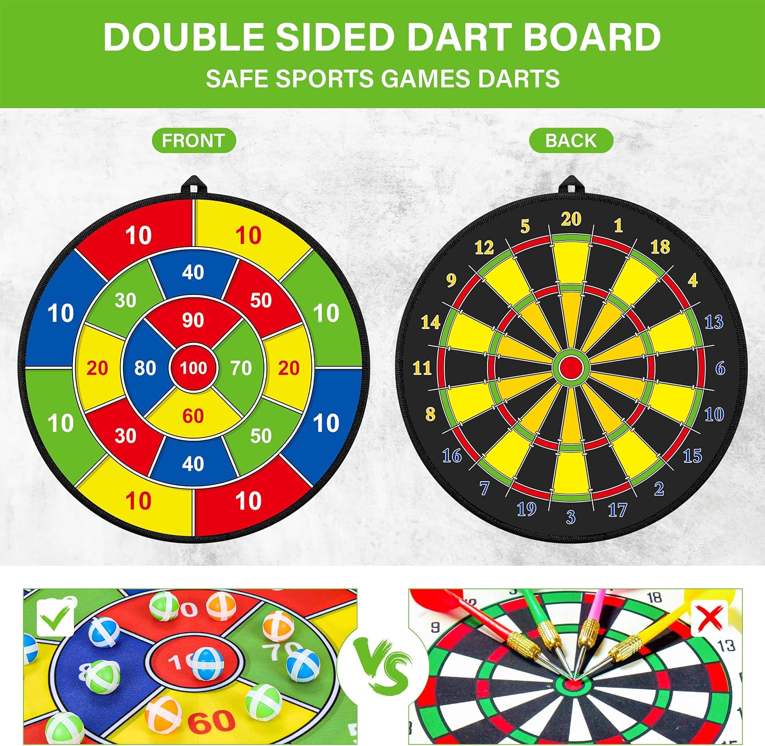 Maliben | Large Double-Sided Dartboard For Kids – Play, Learn And Relax