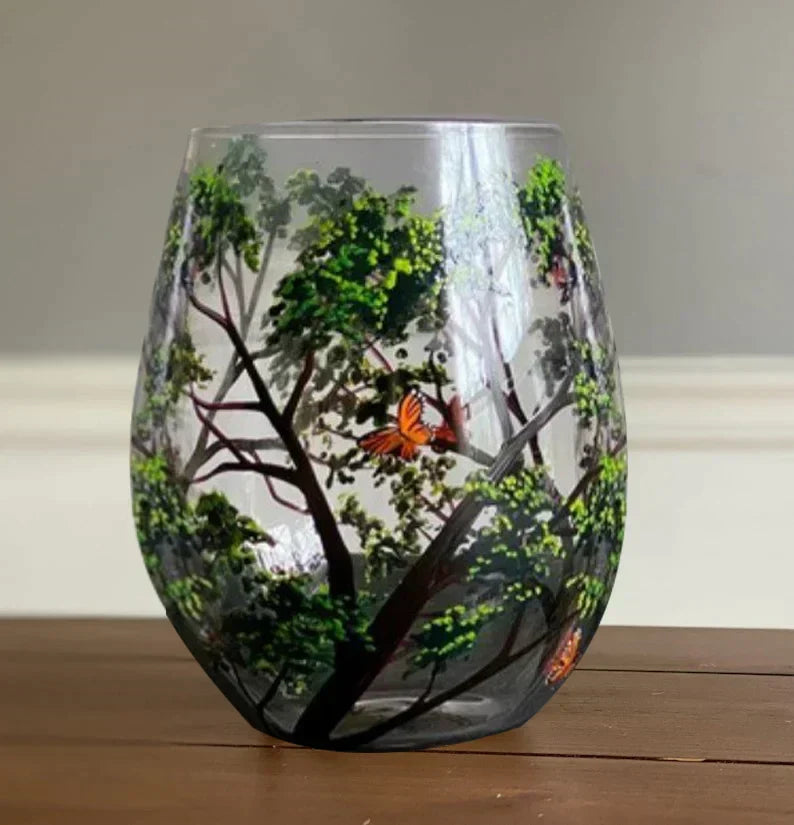 Maliben | Hand Painted Four Seasons Tree Wine Glasses | Unique Art
