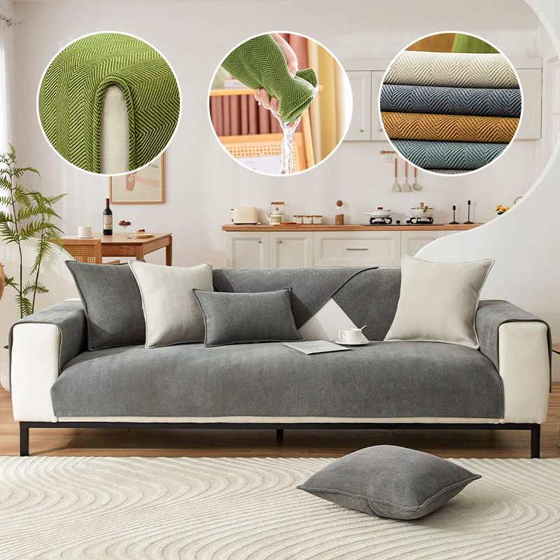 Maliben | Wavy Check Chenille Fabric Furniture Protector Sofa Cover