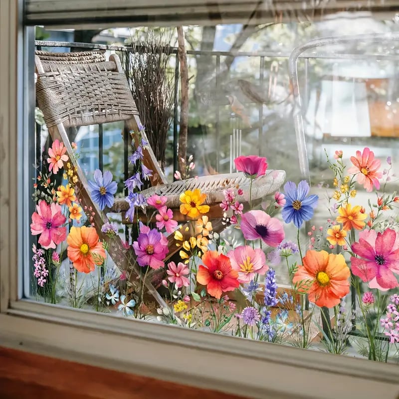 Maliben | 💐 Colorful Floral Bouquet Window Sticker 🖼️ (Removable Without Leaving Marks)