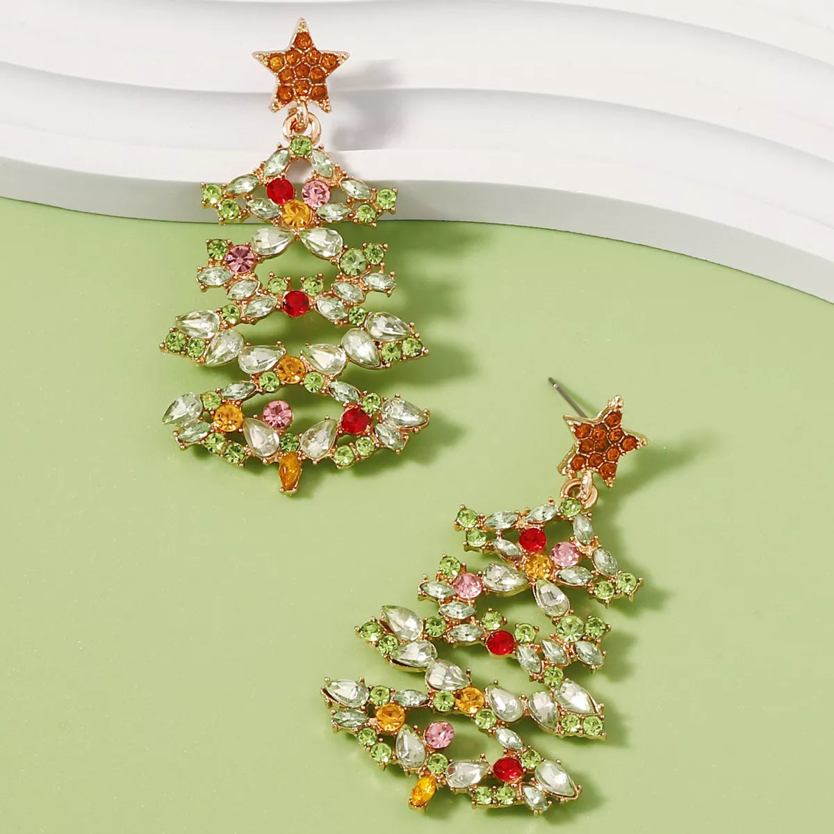 Maliben | Christmas Tree Earrings With Rhinestones