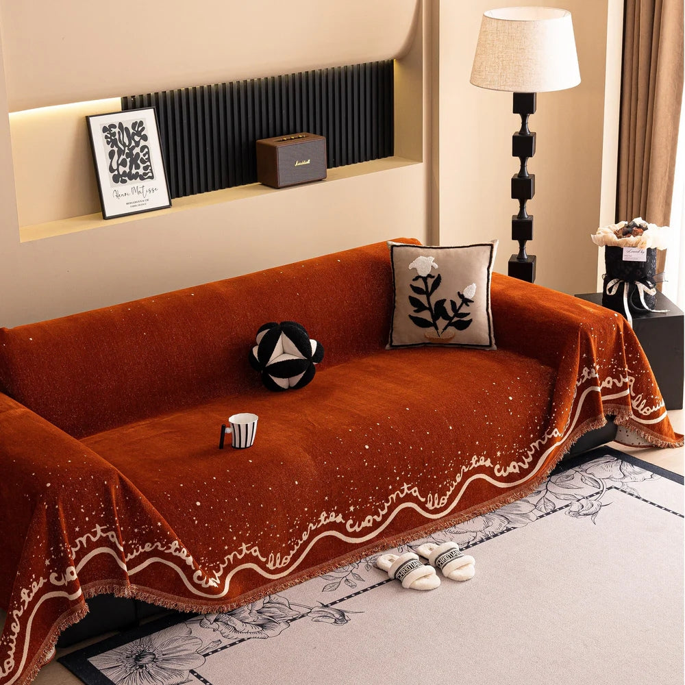 Maliben | Cursive Glittering Chenille Sofa Cover