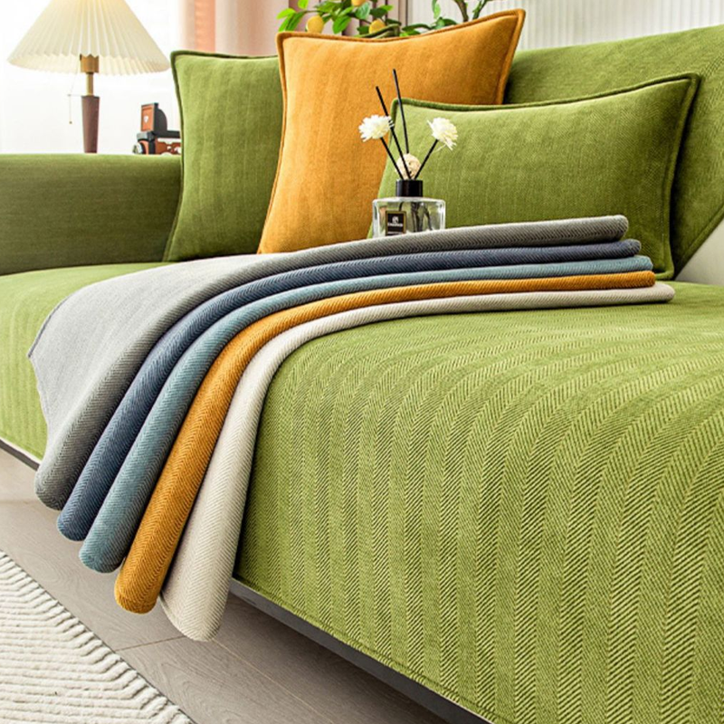 Maliben | Wavy Check Chenille Fabric Furniture Protector Sofa Cover