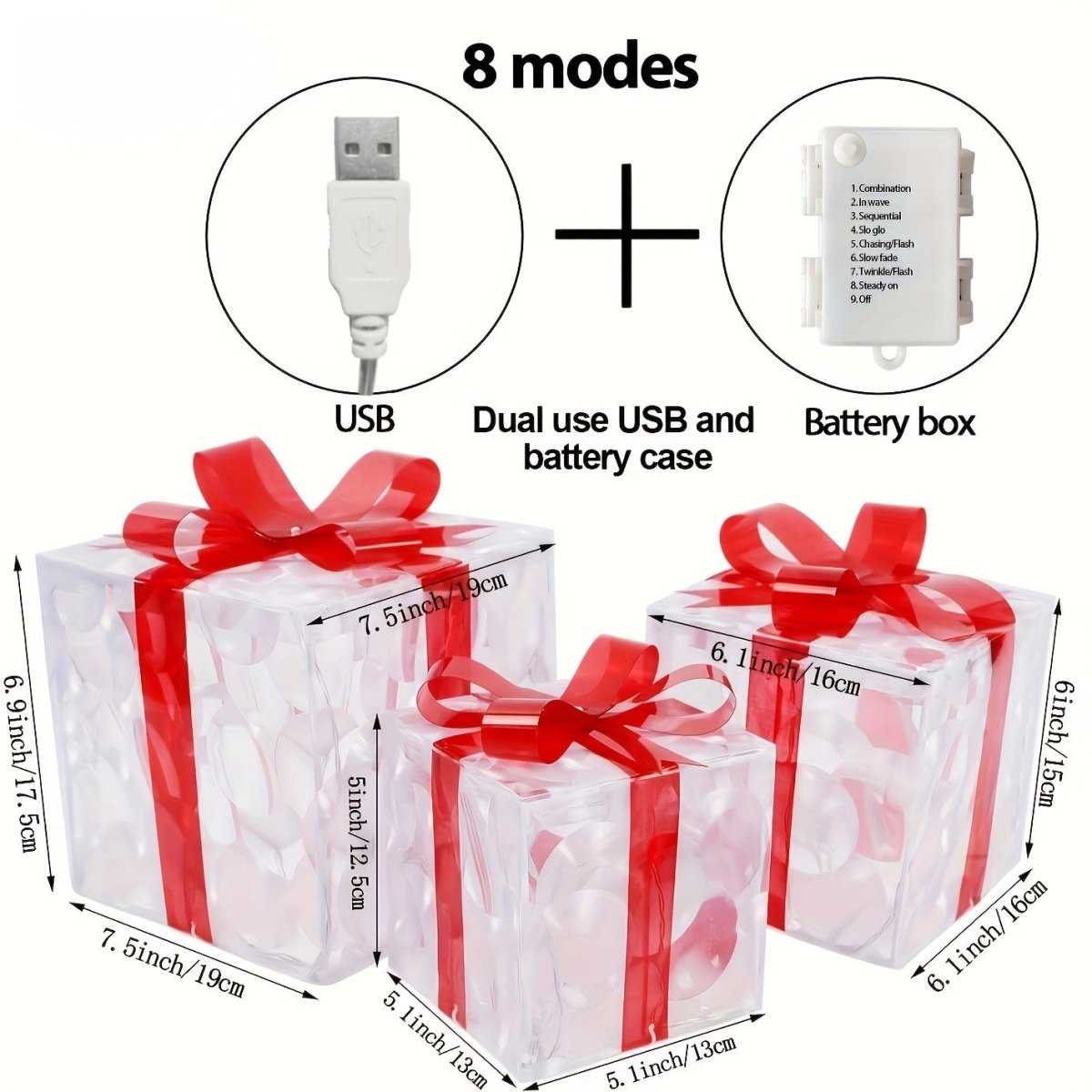 Maliben | Luminous Gifts - Set Of 3 Illuminated Boxes - Christmas Decoration For Indoor And Outdoor