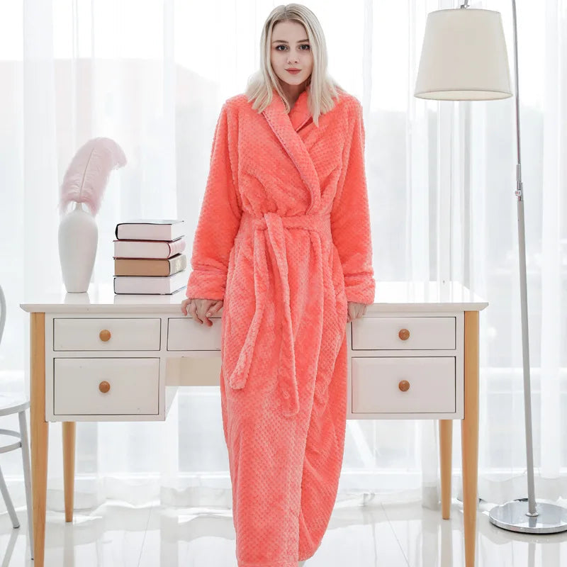 Maliben | Bathrobe Long | Fluffy & Warm | With Shawl Collar & Tie Belt
