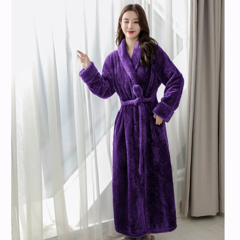 Maliben | Bathrobe Long | Fluffy & Warm | With Shawl Collar & Tie Belt