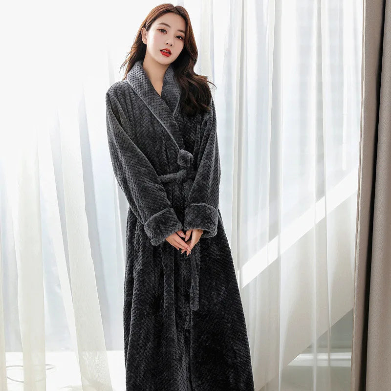 Maliben | Bathrobe Long | Fluffy & Warm | With Shawl Collar & Tie Belt