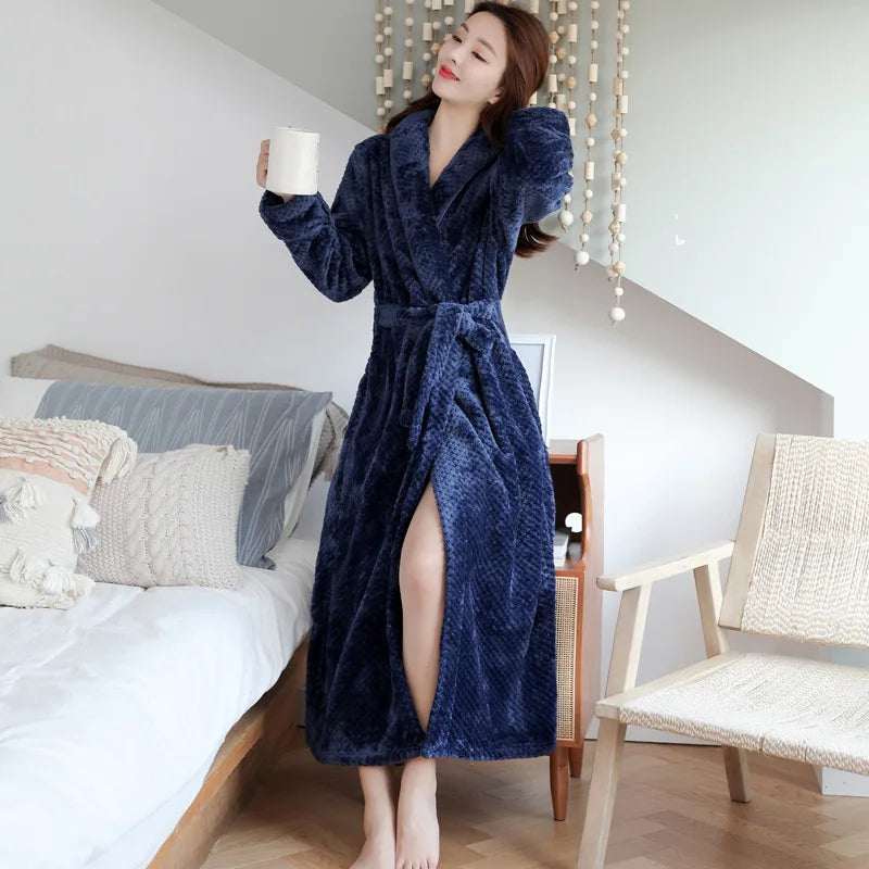Maliben | Bathrobe Long | Fluffy & Warm | With Shawl Collar & Tie Belt