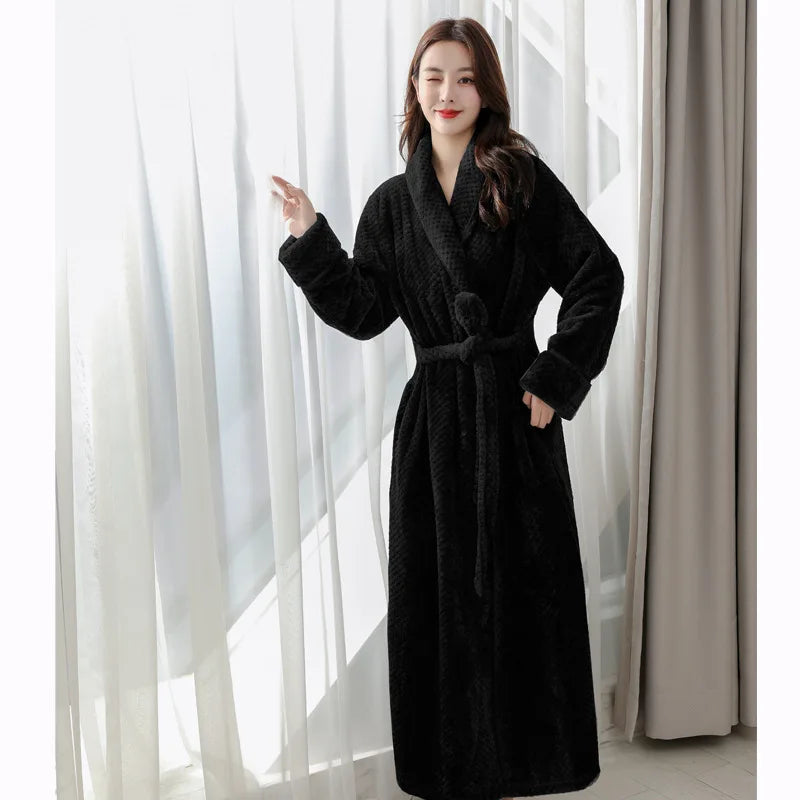 Maliben | Bathrobe Long | Fluffy & Warm | With Shawl Collar & Tie Belt