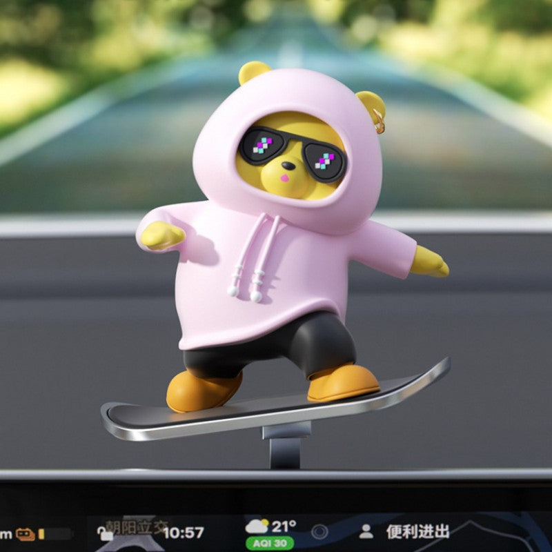 Maliben | Car-Mounted Cartoon Skateboarding Bear Sliding Ornament