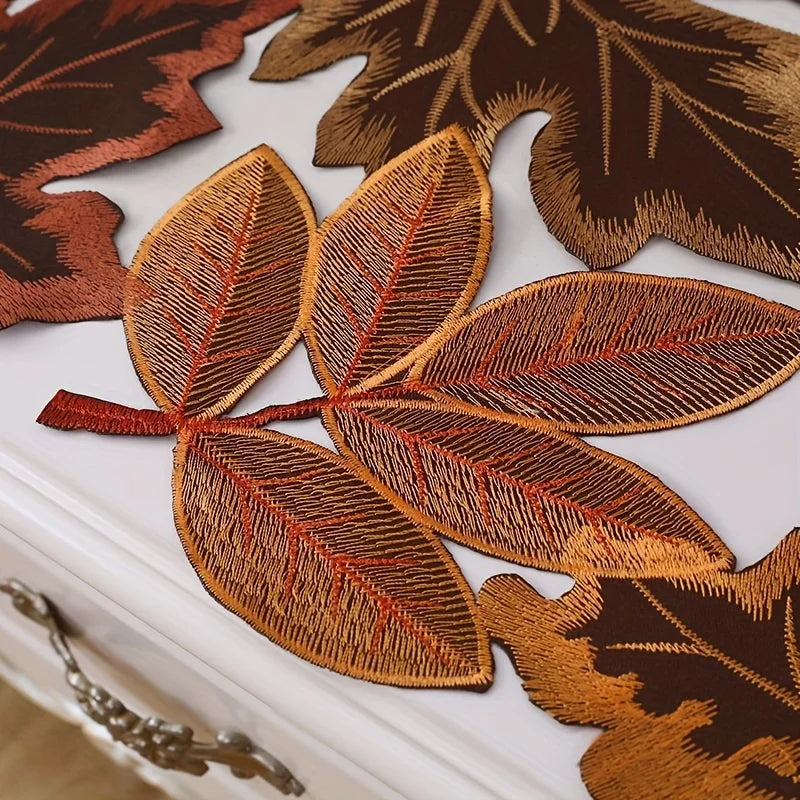 Maliben | Harvestleaf Table Runner | Embroidered Maple Leaf Design | Autumn Decor In Country Style