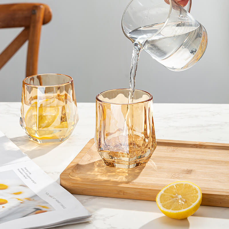 Maliben | Amber hexagonal Glass Cups