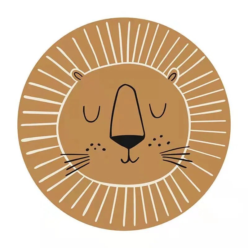 Maliben Round Lion Rug for Kids — Soft Polyester, 80–120 cm