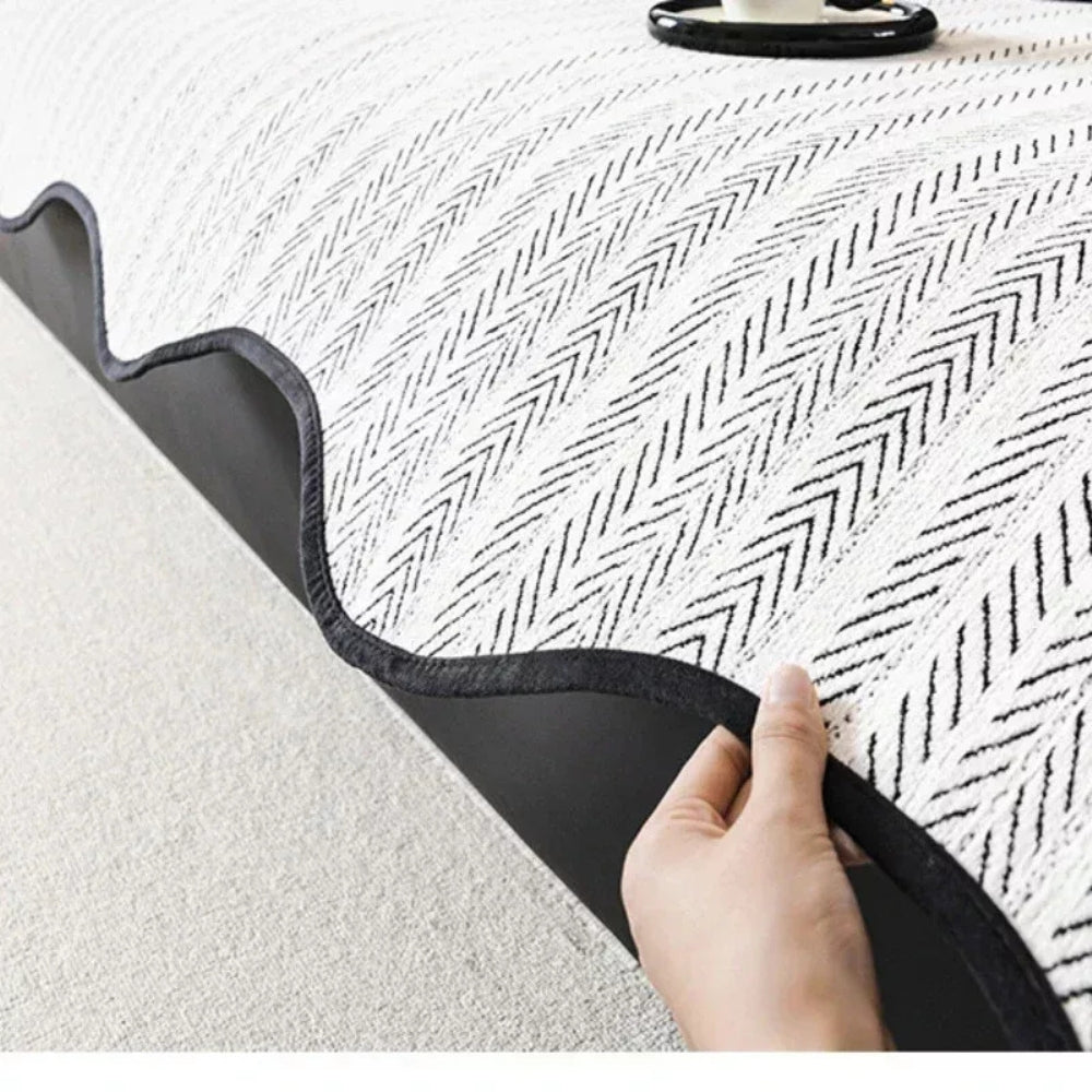 Maliben | Aurivelle Herringbone Sofa Cover with Scalloped Edge Trim
