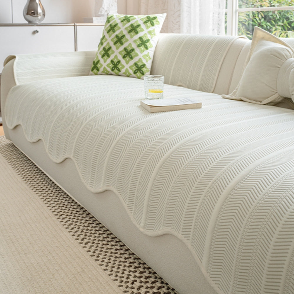 Maliben | Aurivelle Herringbone Scallop Edge Sofa Cover