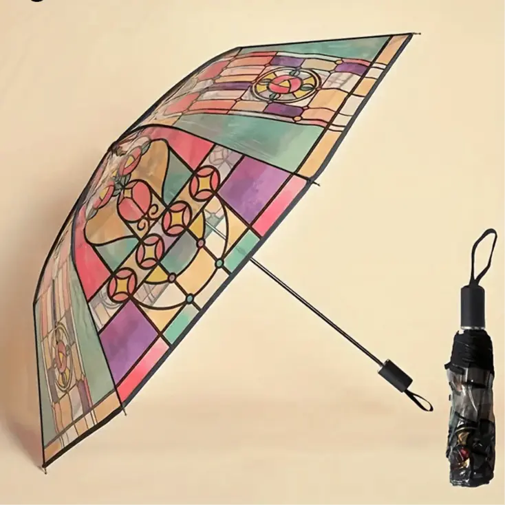 Maliben | Automatic Umbrella – Vintage Design With Stained Glass And Wind Predection