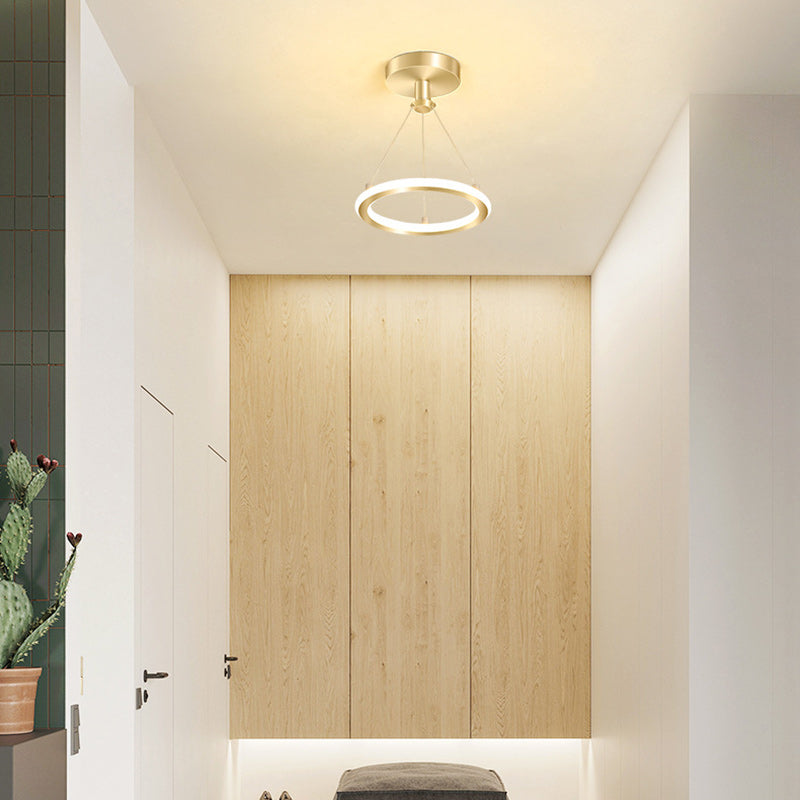 Maliben | Contemporary Nordic Round Metal Silica Led Semi-Flush Mount Ceiling Light For Corridor