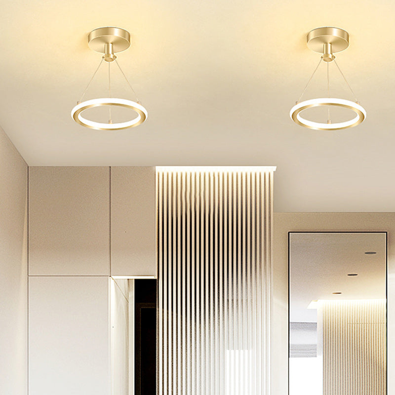 Maliben | Contemporary Nordic Round Metal Silica Led Semi-Flush Mount Ceiling Light For Corridor