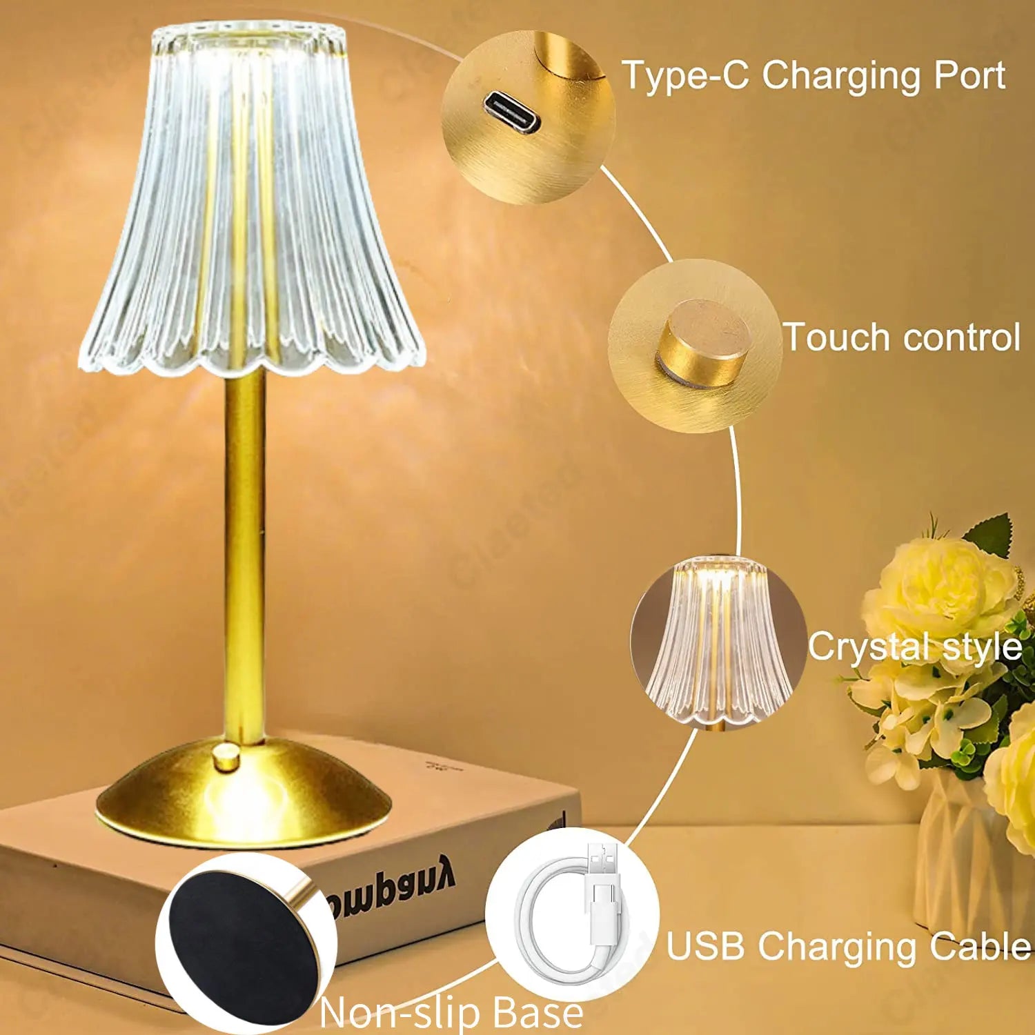 Maliben | Cristalglow - Chic Wireless Table Lamp With Elegant Crystal Decoration