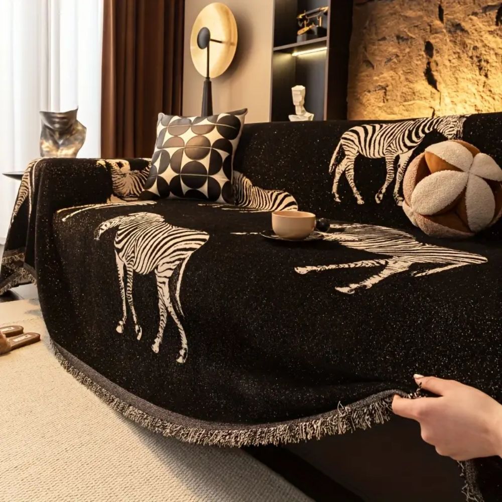 Maliben | Black Stride Zebra Sofa Cover