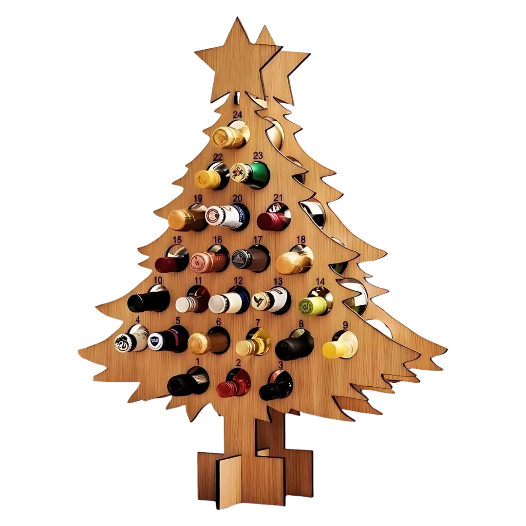 Maliben | Wooden Advent Calendar | Christmas Tree Shape & Refillable | For Beer, Wine & Mini Bottles | Reusable