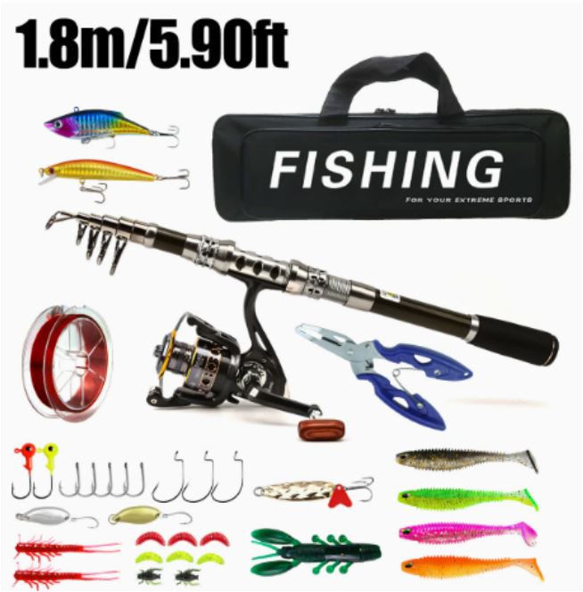 Maliben | Carbon Fibre Telescopic Fishing Rod & Reel Set – Portable Fishing Kit For Sea & Freshwater