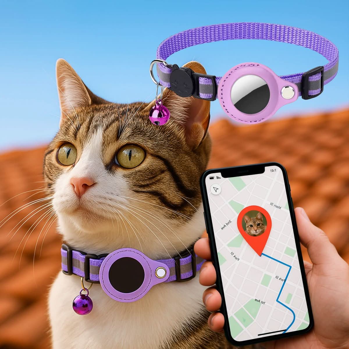 Maliben | GPS Cat Collar with Reflective Design and Safety Closure