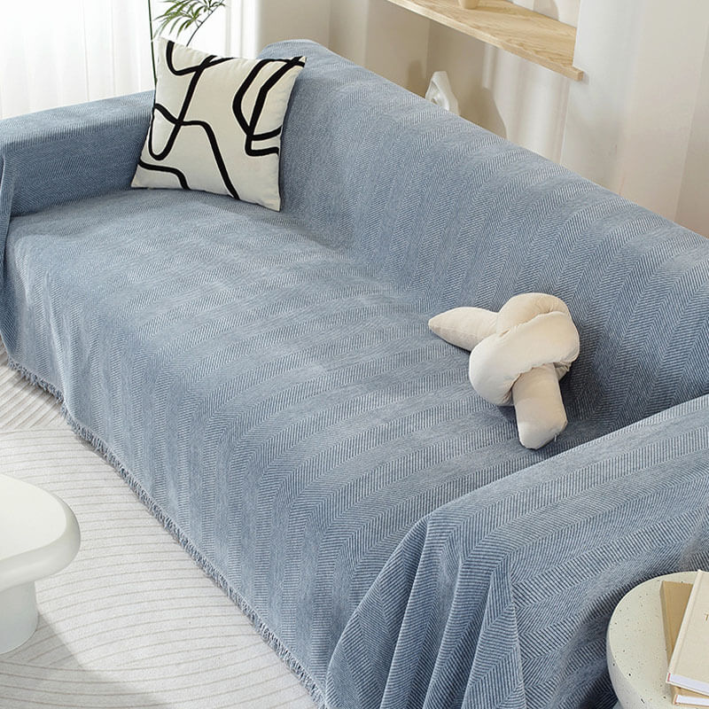 Maliben | Chenille Blanket Herringbone Tassel Sofa Cover