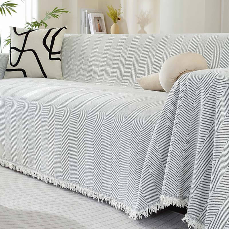 Maliben | Chenille Blanket Herringbone Tassel Sofa Cover