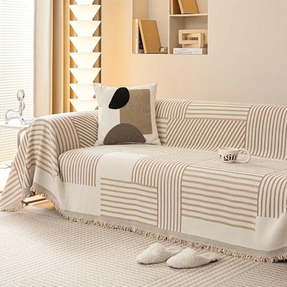Maliben | Chenille Striped Tassel Sofa Cover