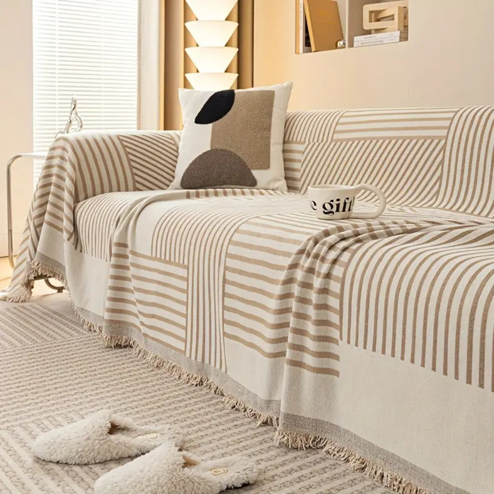Maliben | Chenille Striped Tassel Sofa Cover