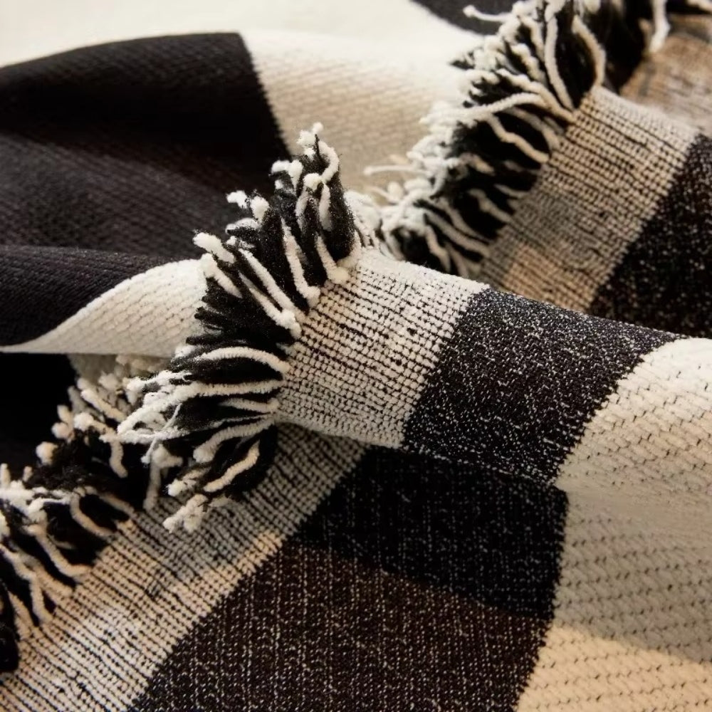 Maliben | Chess Board Chic Tasseled Sofa Cover