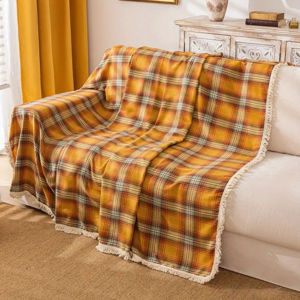 Maliben | Autumn Chestnut Plaid Sofa Cover