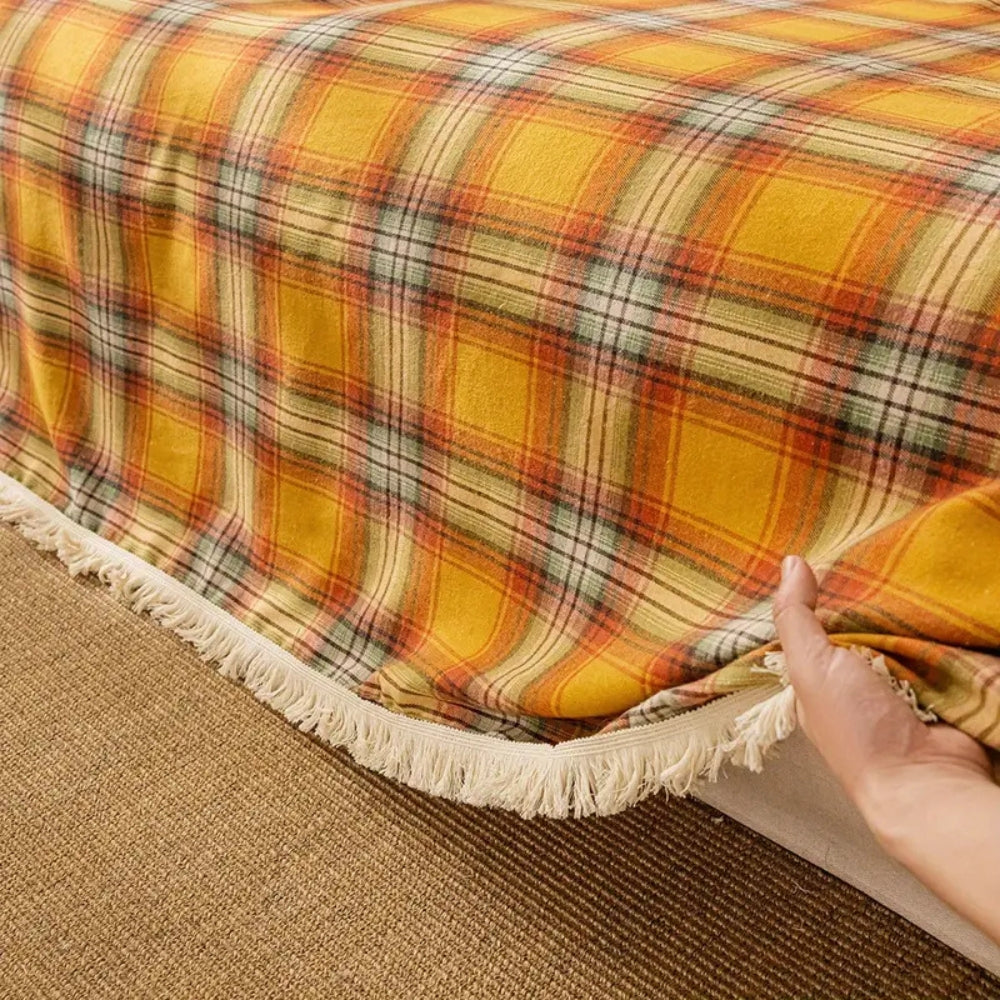 Maliben | Autumn Chestnut Plaid Sofa Cover