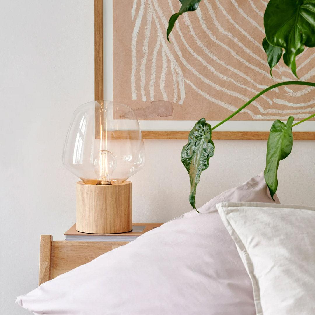 Maliben | Elegant Wooden Lamp With Glass Bowl – Stylish Addition To Any Interior