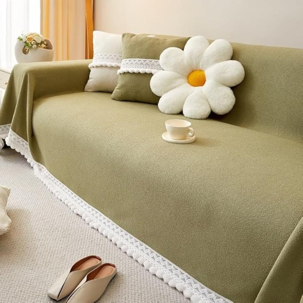 Maliben | Classic Chenille Lace Edge Sofa Cover