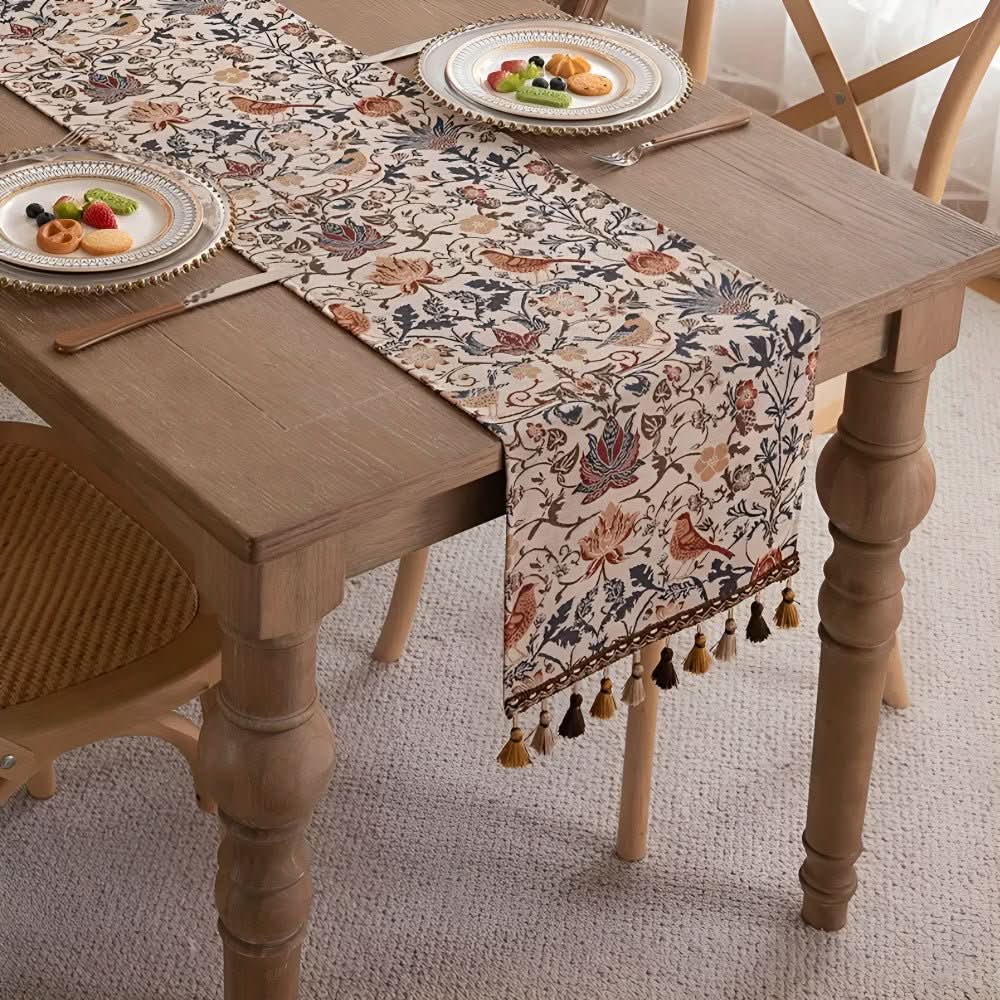 Maliben | Elegant Table Runner With Flower And Bird Design