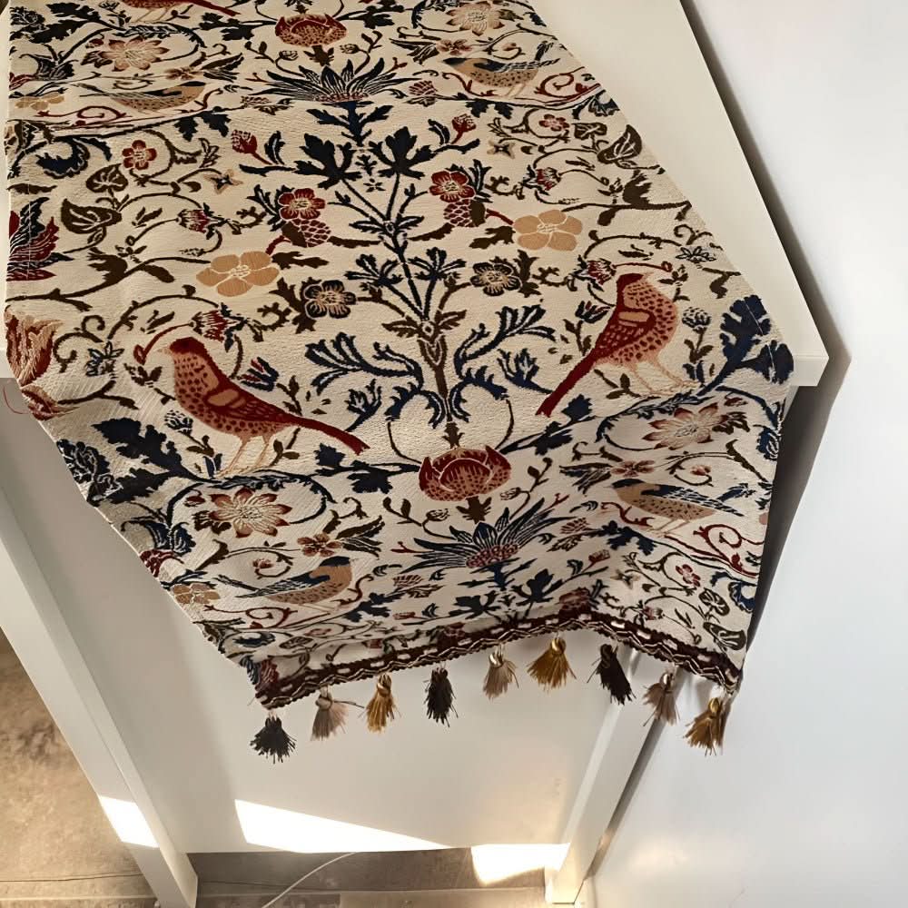 Maliben | Elegant Table Runner With Flower And Bird Design