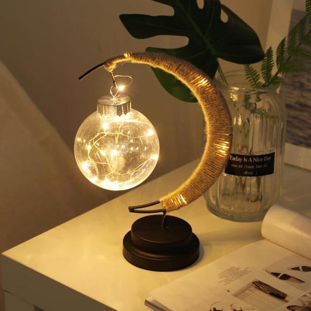 Maliben | Lunaglow - Luxury Table Lamp - Moon Crescent - Wicker Design - Elegant Lighting