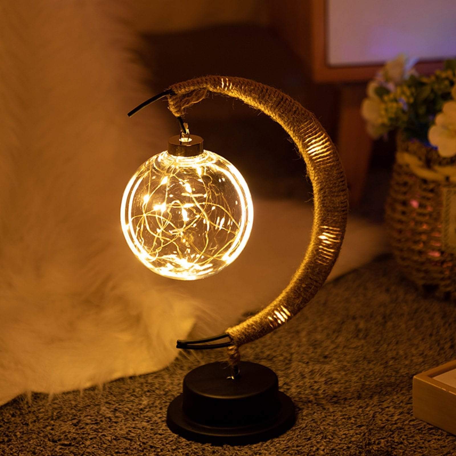 Maliben | Lunaglow - Luxury Table Lamp - Moon Crescent - Wicker Design - Elegant Lighting