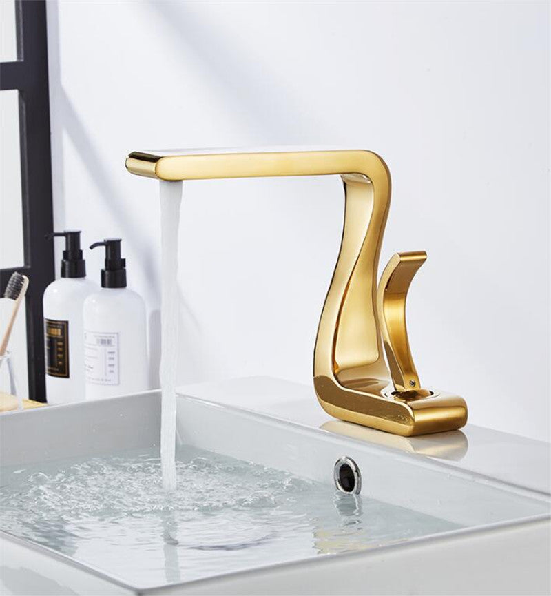 Maliben | Polished Gold Bathroom Sink Faucets Single Handle Luxury Brass White Modern One Hole
