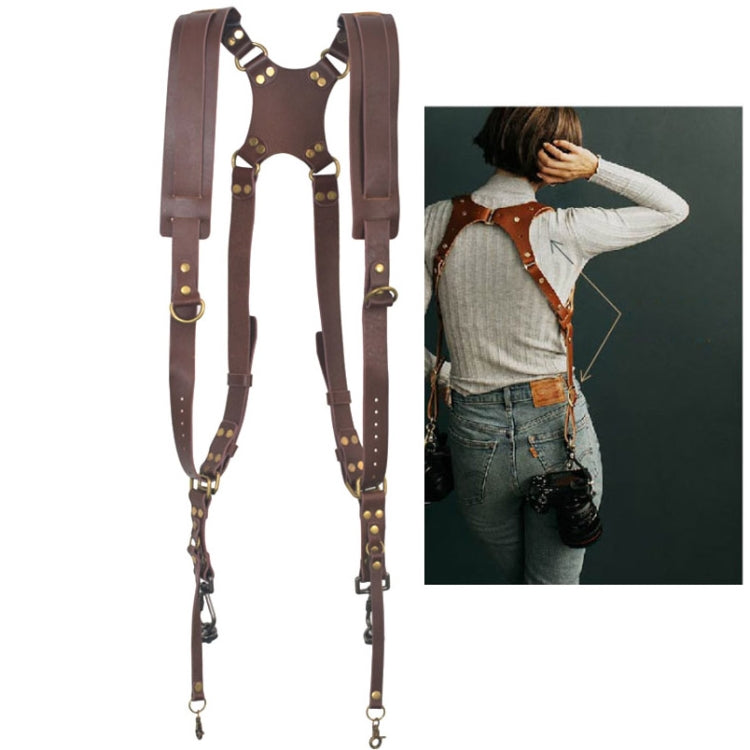 Maliben | Quick Release Anti-Slip Dual Shoulder Leather Harness Camera Strap with Metal Hook for SLR / DSLR Cameras (Brown)