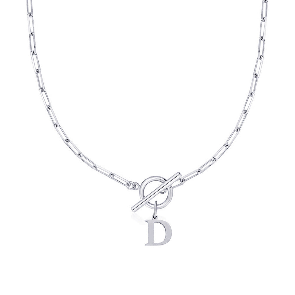 Maliben | Paperclip Letter Initial Circle Lock Clasp Necklace