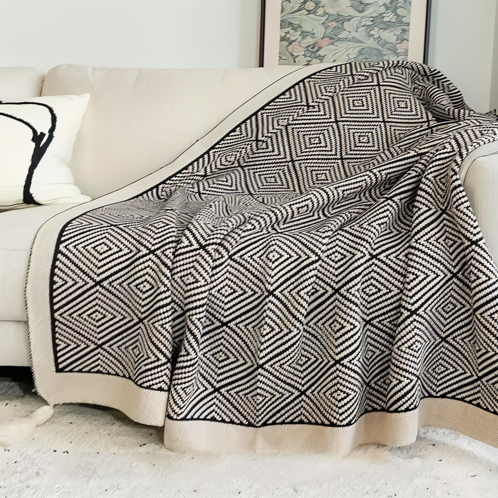 DecoDiamond Plaid Blanket – Cozy elegance with geometric charm — Maliben home decor
