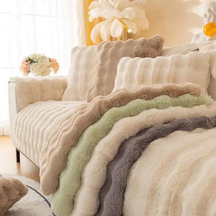 Maliben | Thick Rabbit Plush Sofa Cover