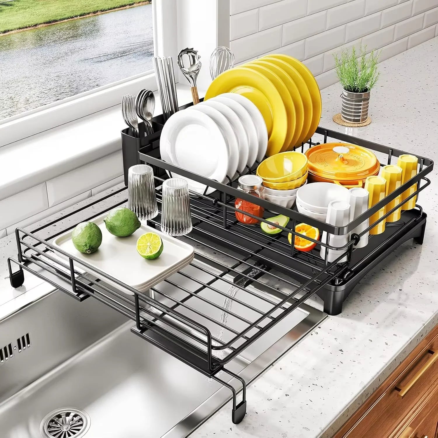 Maliben | Droogflow Dish Rack With Slanted Drain Board And Cutlery Holder