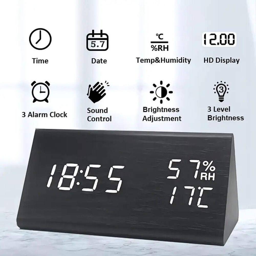 Maliben | Elora Wooden Led Alarm Clock Digital Display